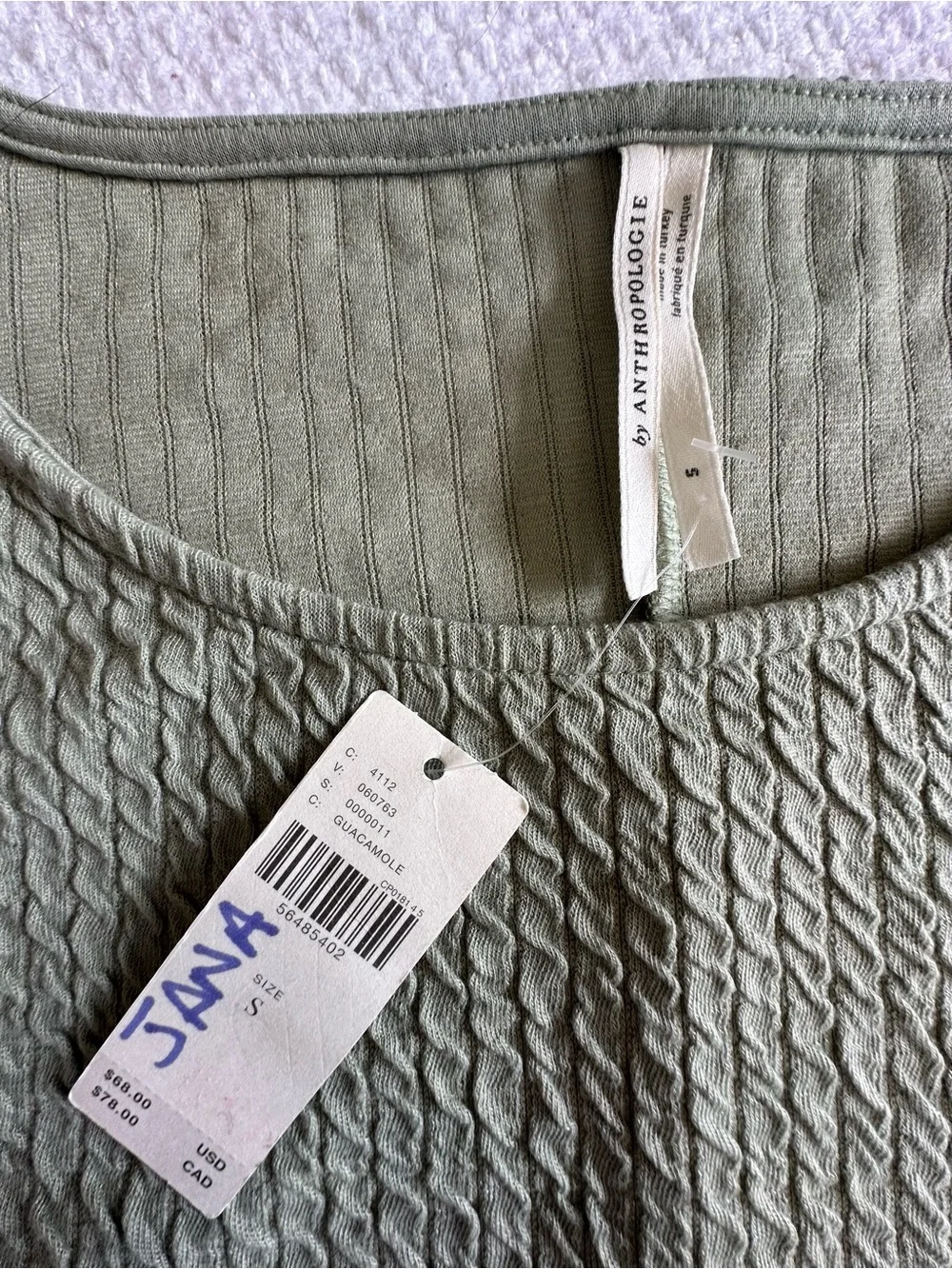 NEW Anthropologie Olive Textured Waffle-Knit Long Sleeve Top
